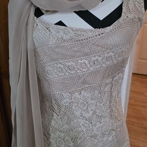 Elegant Beige full Length Lace Gown